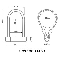 ANTIVOL VELO U ZEFAL K-TRAZ U13 A CLE 90x140mm D 13mm AVEC SUPPORT CLIP -  REPRODUCTION DES CLES POSSIBLES - SOLD SECURE NIVEAU SILVER - HOMOLOGUE FUB  2 ETOILES - P2R